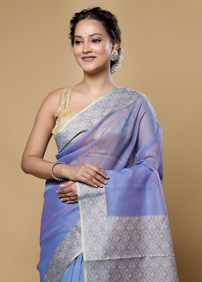 Blue Kota Cotton Saree With Blouse Piece