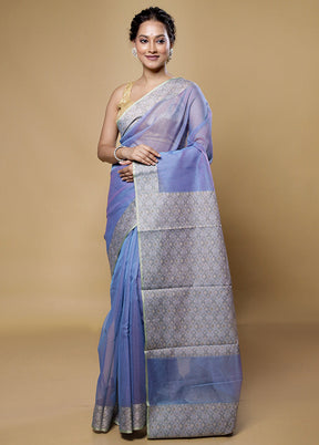 Blue Kota Cotton Saree With Blouse Piece