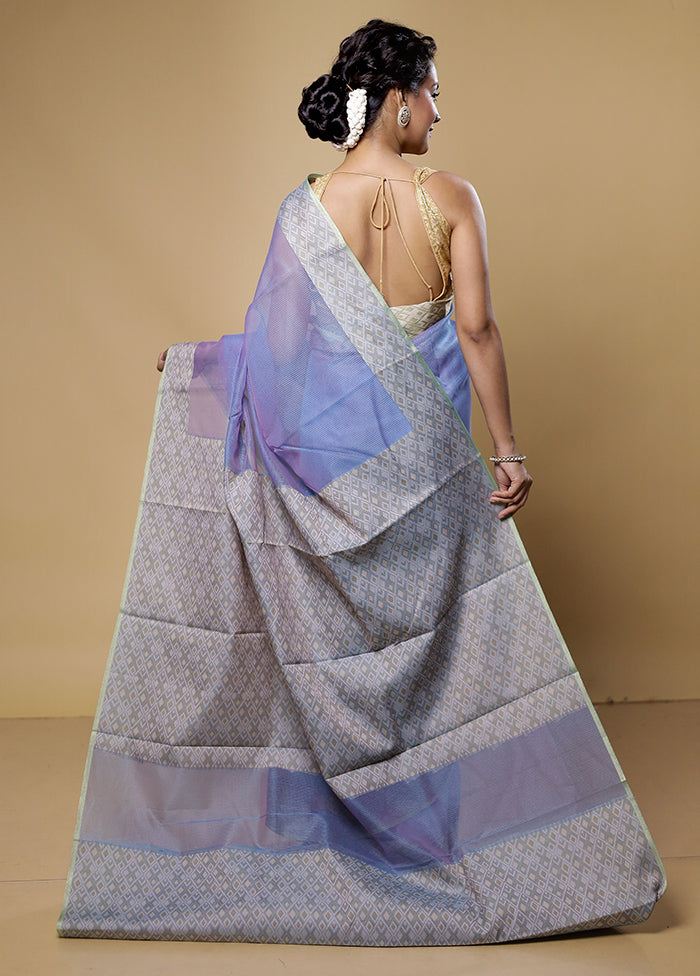 Blue Kota Cotton Saree With Blouse Piece