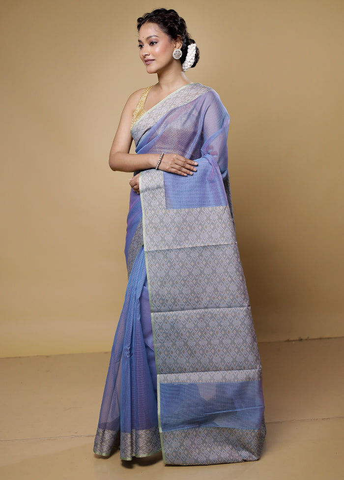 Blue Kota Cotton Saree With Blouse Piece