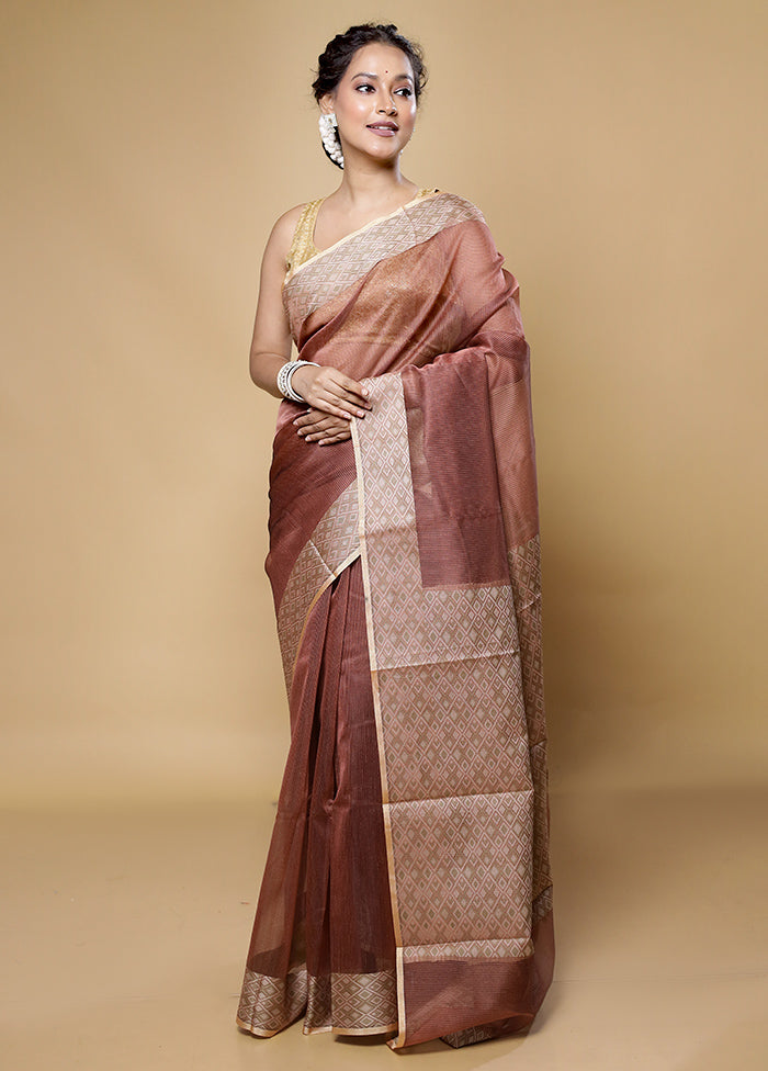 Brown Kota Cotton Saree With Blouse Piece