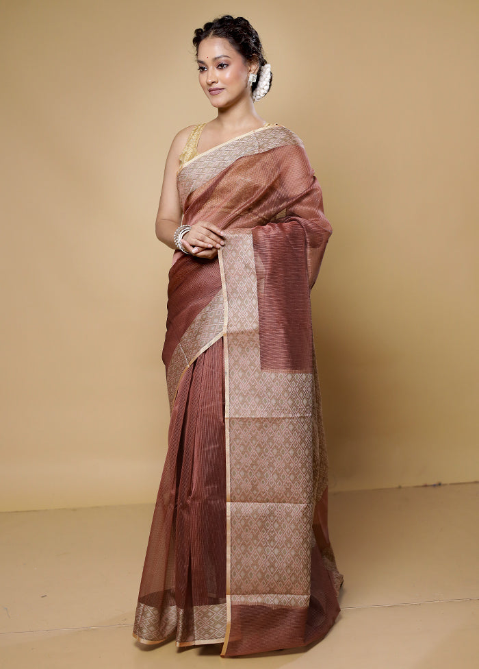 Brown Kota Cotton Saree With Blouse Piece