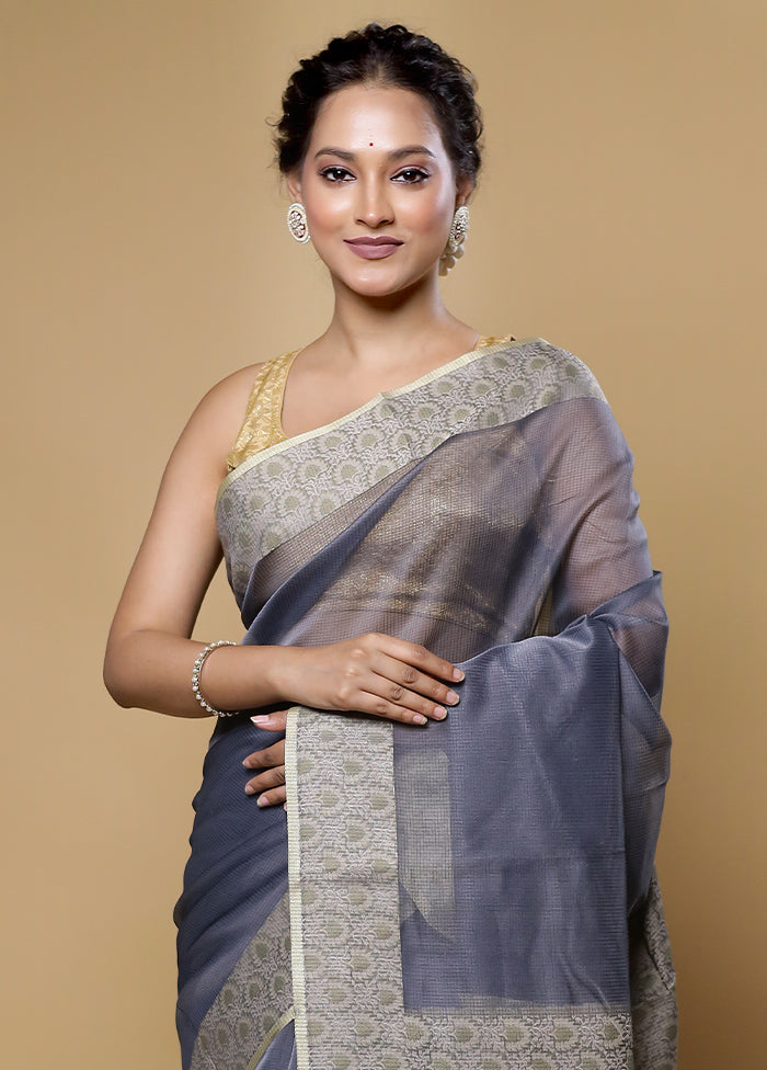 Grey Kota Cotton Saree With Blouse Piece