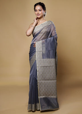 Grey Kota Cotton Saree With Blouse Piece