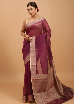 Purple Kota Cotton Saree With Blouse Piece