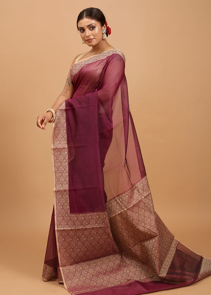 Purple Kota Cotton Saree With Blouse Piece