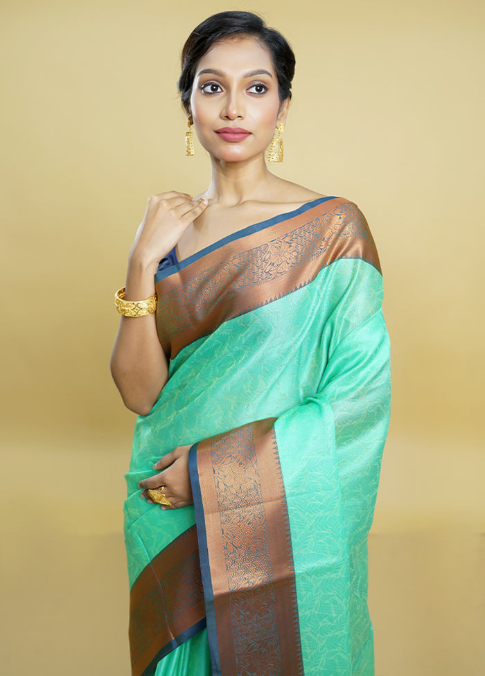 Green Kora Silk Saree With Blouse Piece