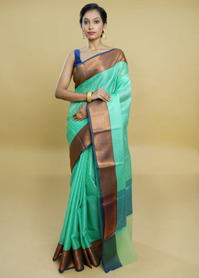 Green Kora Silk Saree With Blouse Piece