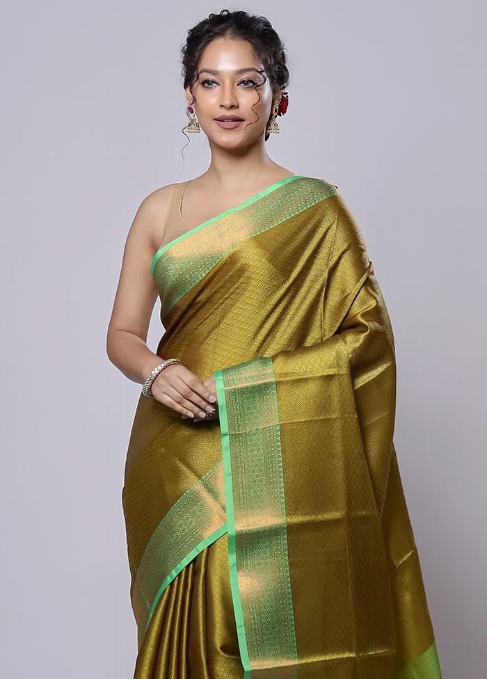 Green Kora Silk Saree With Blouse Piece