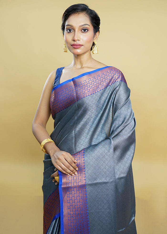 Grey Kora Silk Saree With Blouse Piece