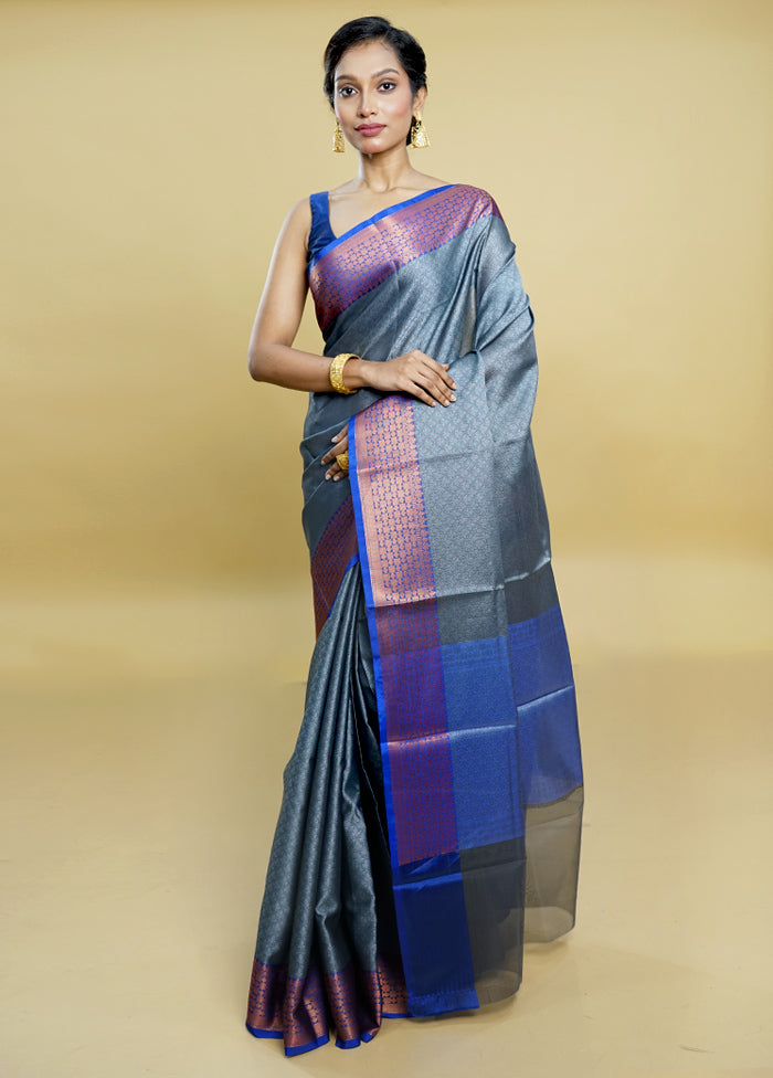 Grey Kora Silk Saree With Blouse Piece