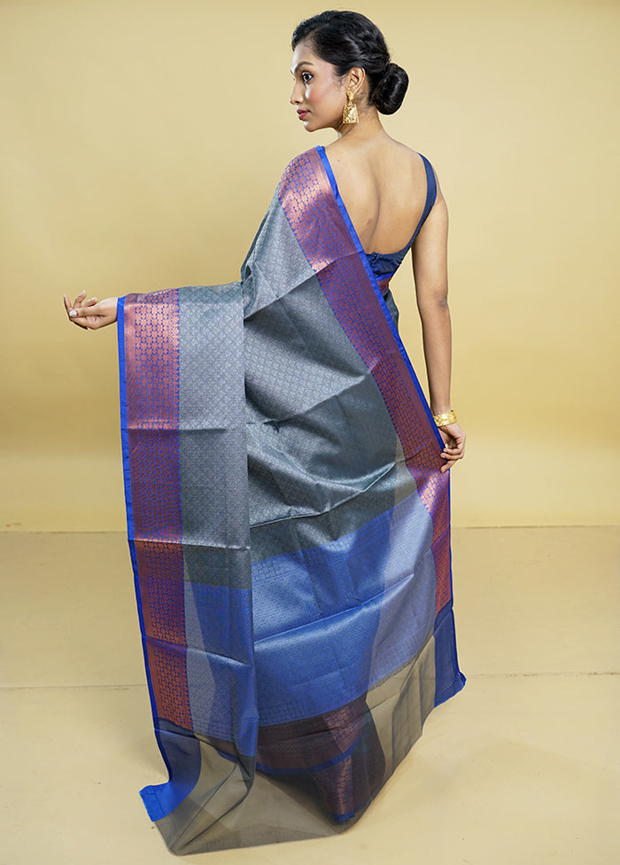 Grey Kora Silk Saree With Blouse Piece