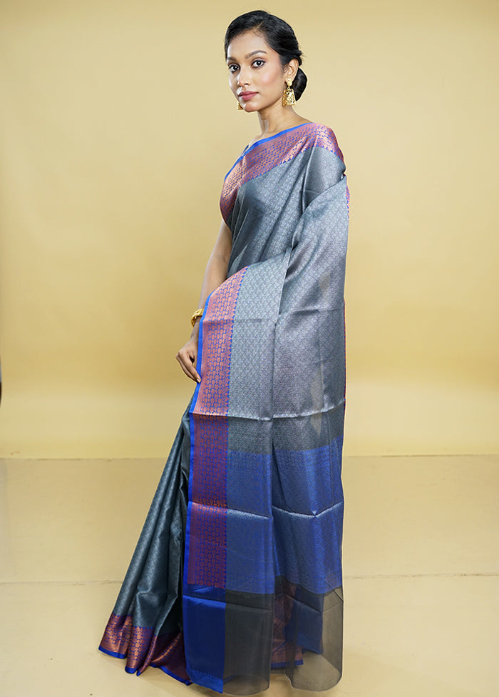 Grey Kora Silk Saree With Blouse Piece