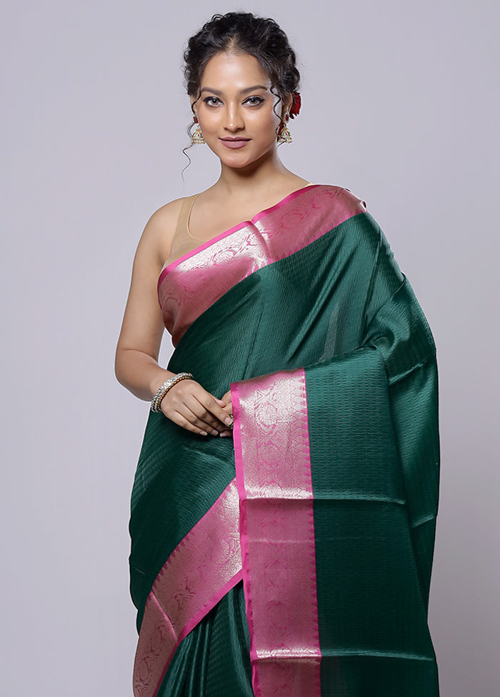 Green Kora Silk Saree With Blouse Piece