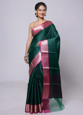 Green Kora Silk Saree With Blouse Piece