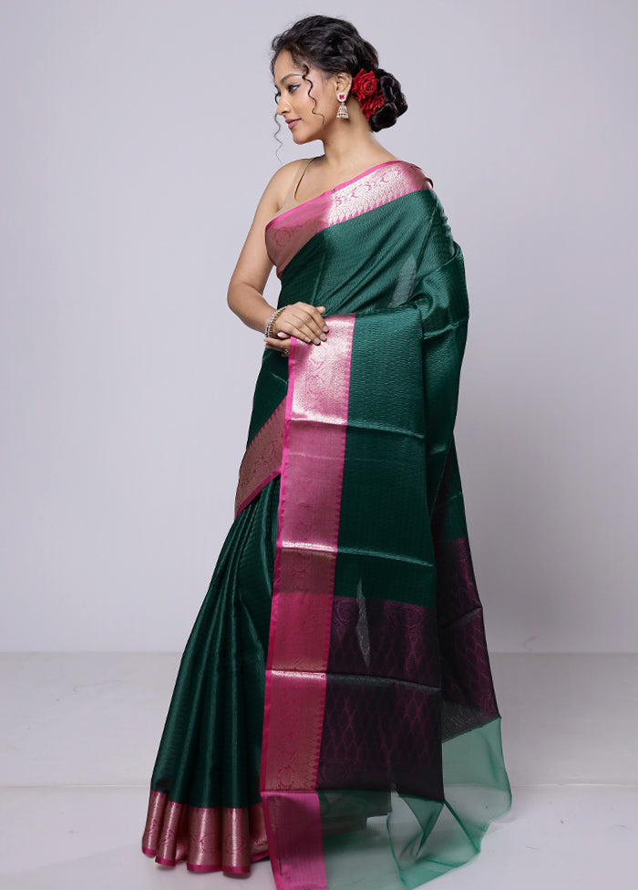 Green Kora Silk Saree With Blouse Piece