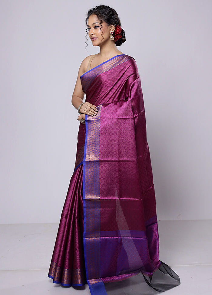 Purple Kora Silk Saree With Blouse Piece