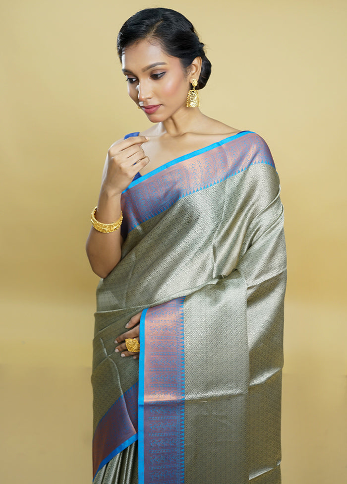 Cream Kora Silk Saree With Blouse Piece