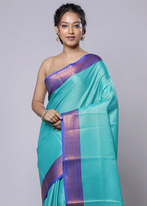 Blue Kora Silk Saree With Blouse Piece