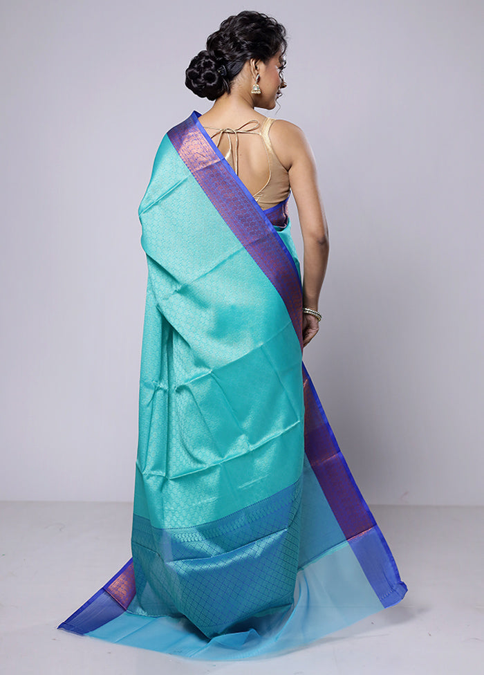 Blue Kora Silk Saree With Blouse Piece