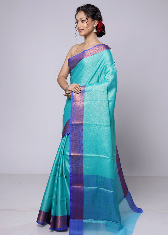 Blue Kora Silk Saree With Blouse Piece