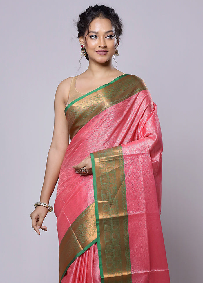 Pink Kora Silk Saree With Blouse Piece