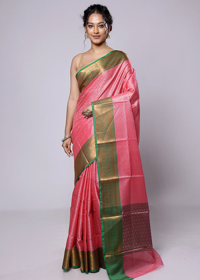 Pink Kora Silk Saree With Blouse Piece