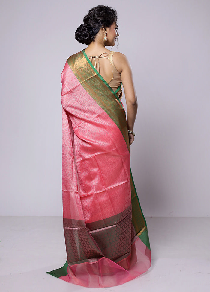 Pink Kora Silk Saree With Blouse Piece