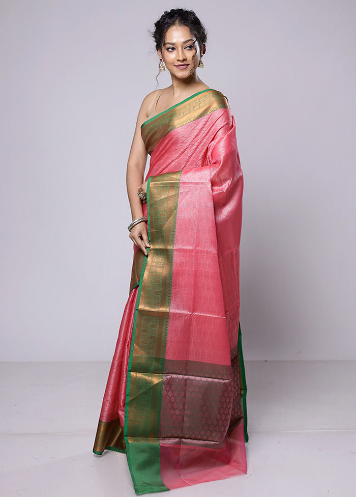 Pink Kora Silk Saree With Blouse Piece