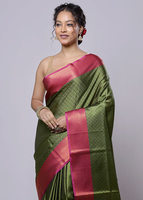 Green Kora Silk Saree With Blouse Piece