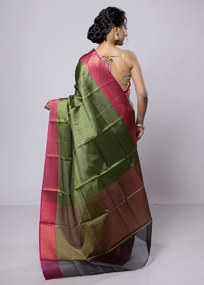 Green Kora Silk Saree With Blouse Piece