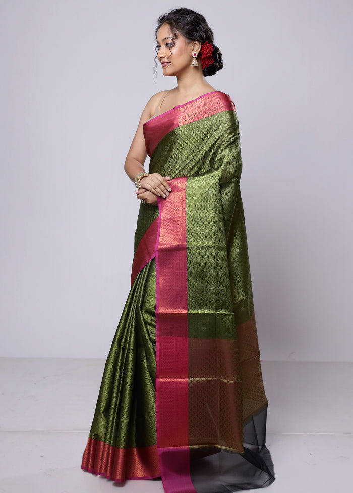 Green Kora Silk Saree With Blouse Piece