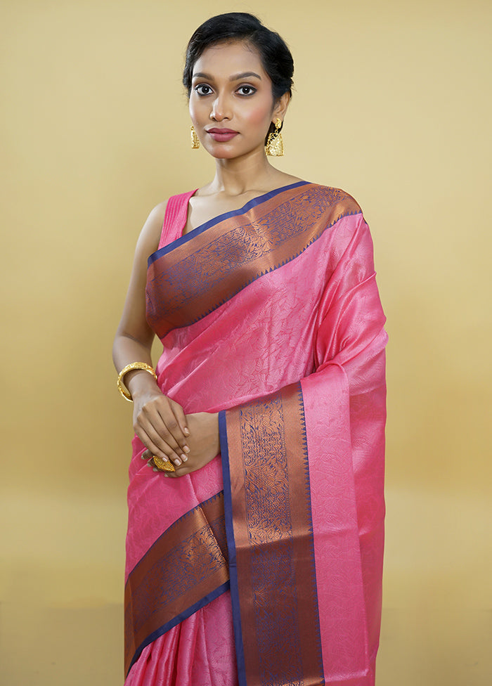 Pink Kora Silk Saree With Blouse Piece