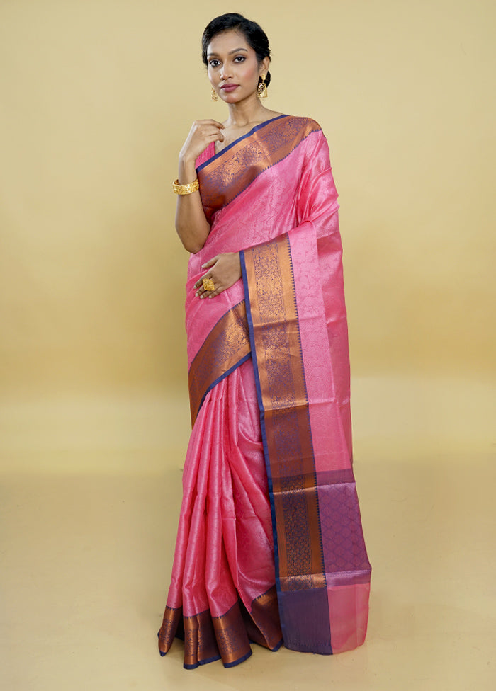 Pink Kora Silk Saree With Blouse Piece