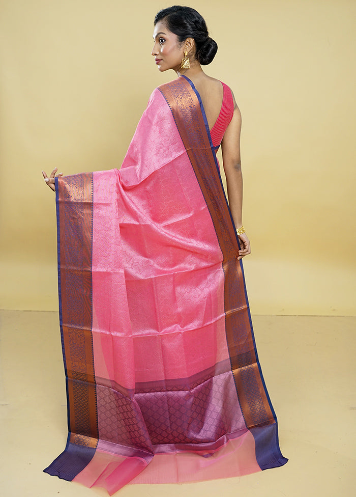 Pink Kora Silk Saree With Blouse Piece