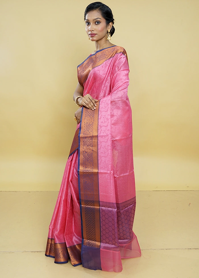 Pink Kora Silk Saree With Blouse Piece