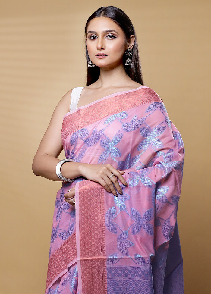 Pink Kora Silk Saree With Blouse Piece