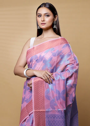 Pink Kora Silk Saree With Blouse Piece