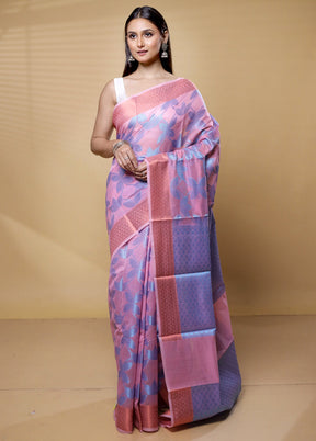 Pink Kora Silk Saree With Blouse Piece