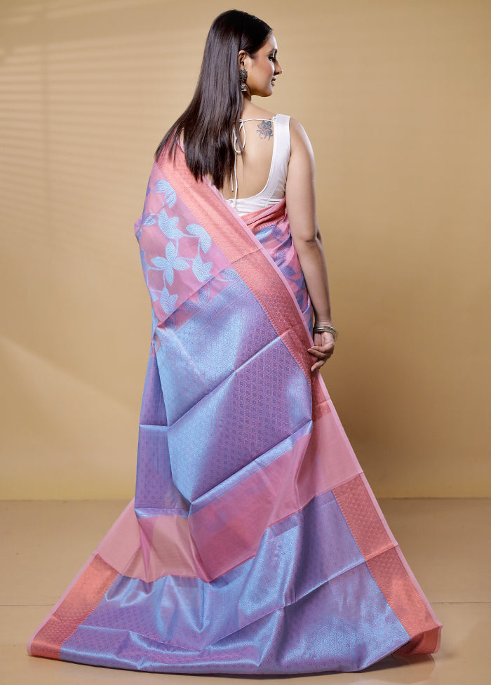 Pink Kora Silk Saree With Blouse Piece