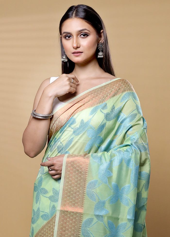 Green Kora Silk Saree With Blouse Piece