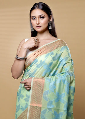 Green Kora Silk Saree With Blouse Piece