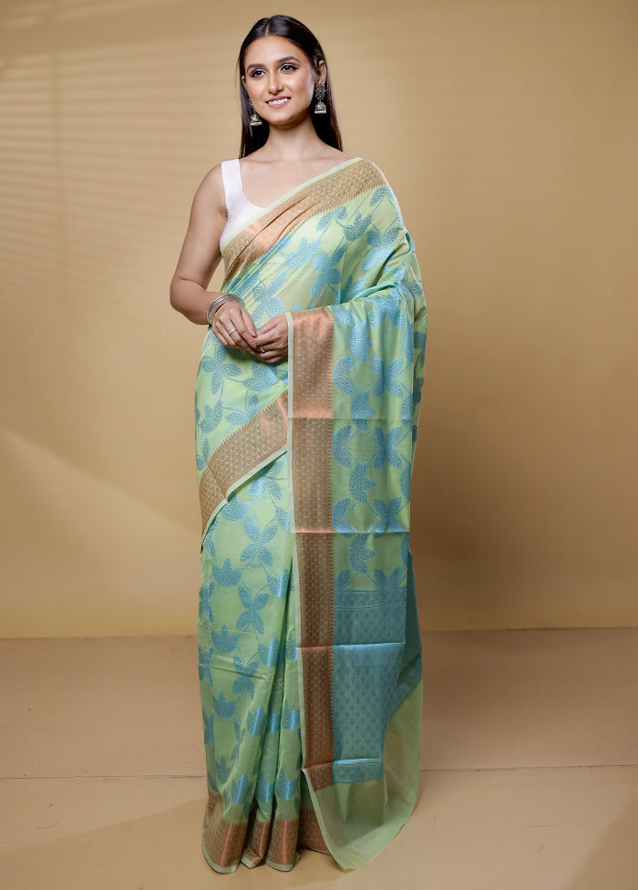 Green Kora Silk Saree With Blouse Piece