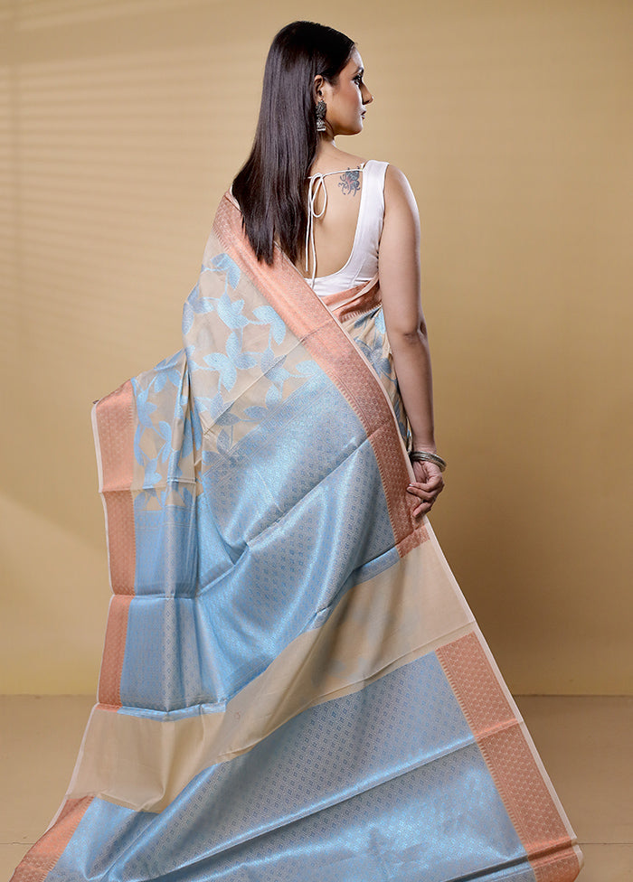 Cream Kora Silk Saree With Blouse Piece