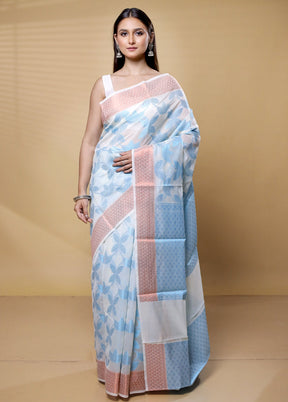 White Kora Silk Saree With Blouse Piece