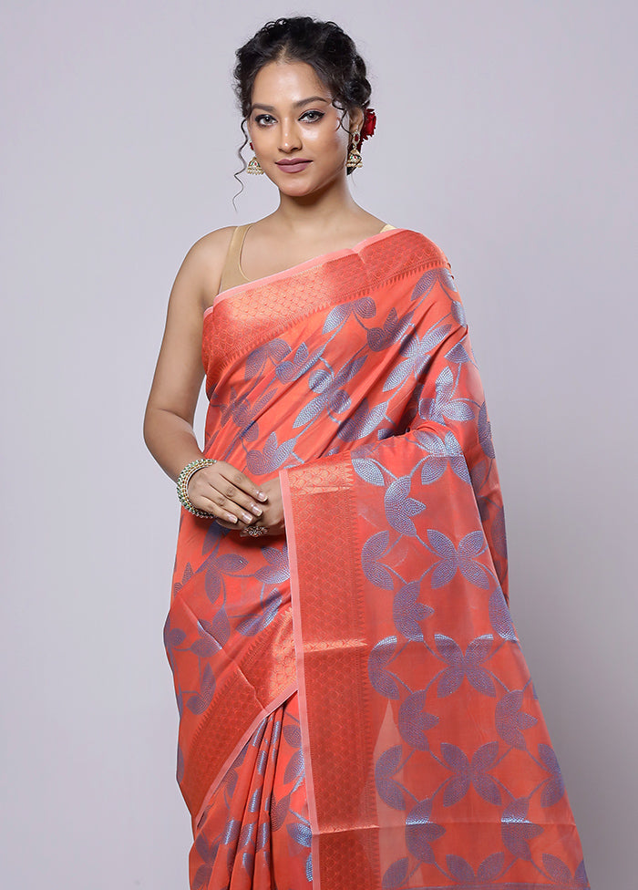 Rust Kora Silk Saree With Blouse Piece