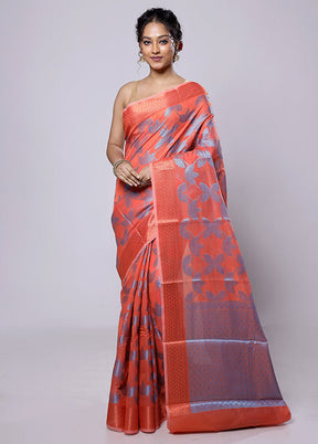 Rust Kora Silk Saree With Blouse Piece