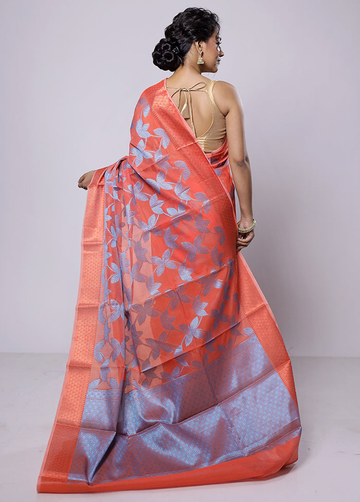 Rust Kora Silk Saree With Blouse Piece