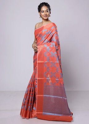 Rust Kora Silk Saree With Blouse Piece