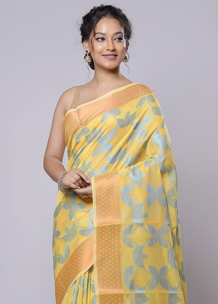 Yellow Kora Silk Saree With Blouse Piece